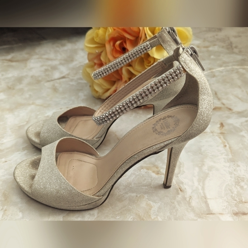 I. Miller Womens Gold Glitter Open Toe Slip On  Heel Pump Sz 8M - Picture 2 of 14